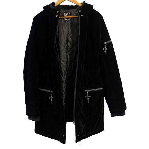 Killstar Stormy Daze Velvet Faux Fur Hood Goth Parka Jacket, Women's size large - Picture 5 of 11